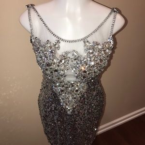 Dave and Johnny silver beaded and sequined dress.